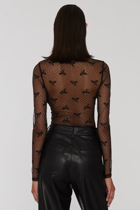 Sheer Mesh Bow Pattern Long Sleeve Layering Top