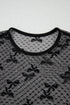 Sheer Mesh Bow Pattern Long Sleeve Layering Top