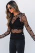 Sheer Mesh Bow Pattern Long Sleeve Layering Top