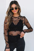 Sheer Mesh Bow Pattern Long Sleeve Layering Top