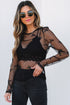 Sheer Mesh Bow Pattern Long Sleeve Layering Top
