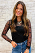 Sheer Mesh Bow Pattern Long Sleeve Layering Top