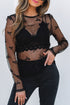 Sheer Mesh Bow Pattern Long Sleeve Layering Top