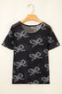 Sheer Mesh Bow Print Short Sleeve Top