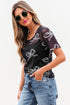 Sheer Mesh Bow Print Short Sleeve Top