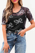 Sheer Mesh Bow Print Short Sleeve Top
