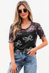 Sheer Mesh Bow Print Short Sleeve Top