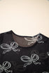 Sheer Mesh Bow Print Short Sleeve Top