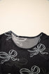 Sheer Mesh Bow Print Short Sleeve Top