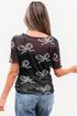 Sheer Mesh Bow Print Short Sleeve Top
