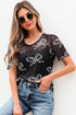 Sheer Mesh Bow Print Short Sleeve Top