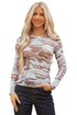 Sheer Mesh Camouflage Print Long Sleeve Top