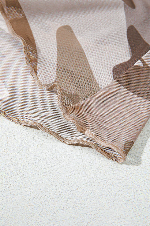 Sheer Mesh Camouflage Print Long Sleeve Top