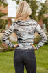 Sheer Mesh Camouflage Print Long Sleeve Top