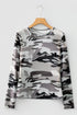 Sheer Mesh Camouflage Print Long Sleeve Top