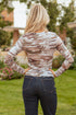 Sheer Mesh Camouflage Print Long Sleeve Top
