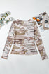 Sheer Mesh Camouflage Print Long Sleeve Top