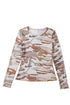 Sheer Mesh Camouflage Print Long Sleeve Top