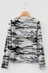 Sheer Mesh Camouflage Print Long Sleeve Top