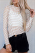 Sheer Mesh Checkered Mock Neck Long Sleeve Layering Top