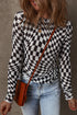 Sheer Mesh Checkered Mock Neck Long Sleeve Layering Top