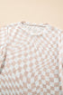 Sheer Mesh Checkered Mock Neck Long Sleeve Layering Top