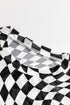 Sheer Mesh Checkered Mock Neck Long Sleeve Layering Top