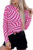 Sheer Mesh Checkered Mock Neck Long Sleeve Layering Top