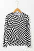 Sheer Mesh Checkered Mock Neck Long Sleeve Layering Top