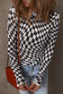Sheer Mesh Checkered Mock Neck Long Sleeve Layering Top