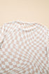 Sheer Mesh Checkered Mock Neck Long Sleeve Layering Top