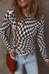 Sheer Mesh Checkered Mock Neck Long Sleeve Layering Top