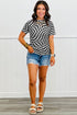Sheer Mesh Checkered Mock Neck Short Sleeve Top
