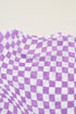 Sheer Mesh Checkered Mock Neck Short Sleeve Top