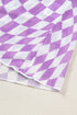 Sheer Mesh Checkered Mock Neck Short Sleeve Top