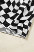 Sheer Mesh Checkered Mock Neck Short Sleeve Top