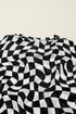 Sheer Mesh Checkered Mock Neck Short Sleeve Top