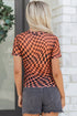 Sheer Mesh Checkered Mock Neck Short Sleeve Top