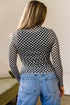 Sheer Mesh Checkered Print Mock Neck Long Sleeve Top
