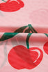 Sheer Mesh Cherry Print Mock Neck Lettuce Trim Top
