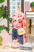 Sheer Mesh Cherry Print Mock Neck Lettuce Trim Top