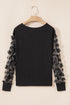 Sheer Mesh Floral Applique Long Sleeve V Neck Blouse