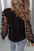 Sheer Mesh Floral Applique Long Sleeve V Neck Blouse
