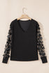 Sheer Mesh Floral Applique Long Sleeve V Neck Blouse