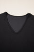 Sheer Mesh Floral Applique Long Sleeve V Neck Blouse