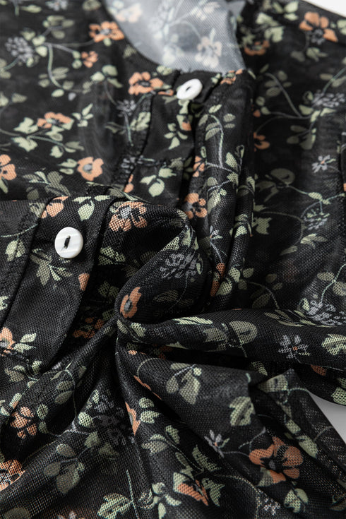 Sheer Mesh Floral Long Sleeve Button Front Cardigan