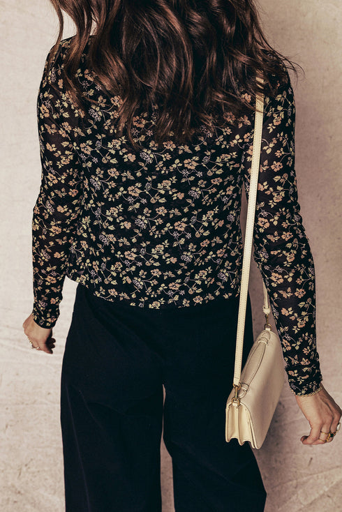 Sheer Mesh Floral Long Sleeve Button Front Cardigan