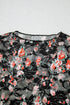 Sheer Mesh Floral Print Long Sleeve Crew Neck Top