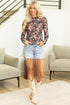 Sheer Mesh Floral Print Long Sleeve Crew Neck Top