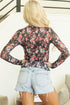Sheer Mesh Floral Print Long Sleeve Crew Neck Top